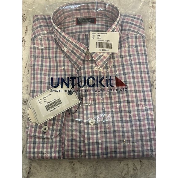 NWT UNTUCKit LS Button Up Shirt | Blue Pink Plaid | Dolcetto WF | Men’s S • Slim - Picture 1 of 6